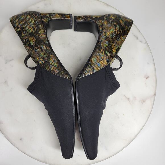 VTG Carriage Court Coco Heels Womens 7.5 Wide Black Reptile Leather Square Toe - Picture 12 of 15